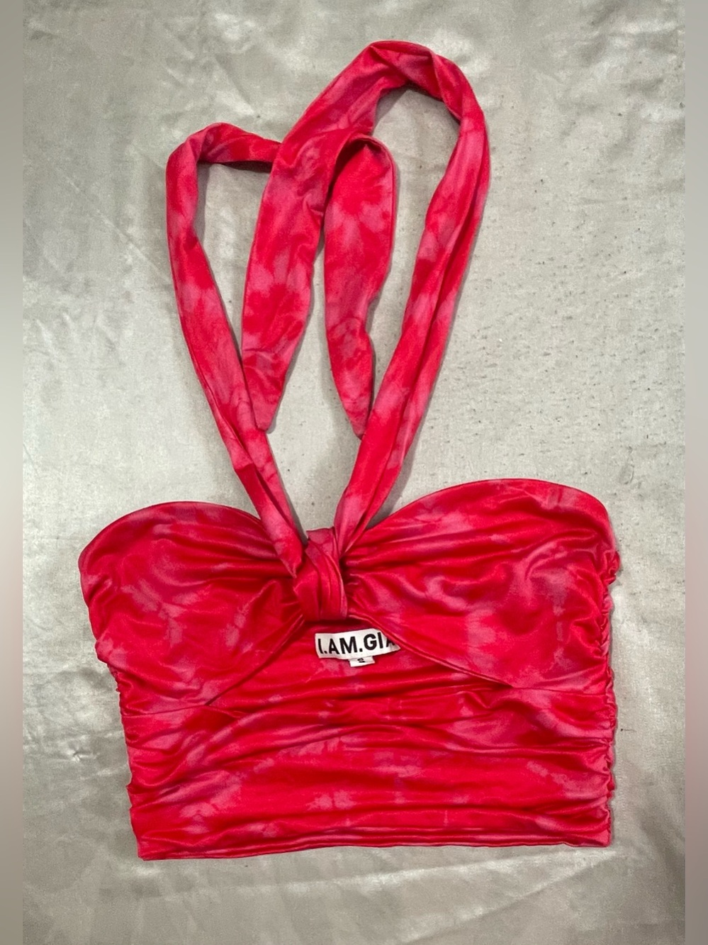 I.AM.GIA Hot Pink Knot Halter Crop Top